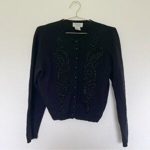 RICHARD & JONES Embellished Sequins Angora and Lambswool Black Cardigan Sweater